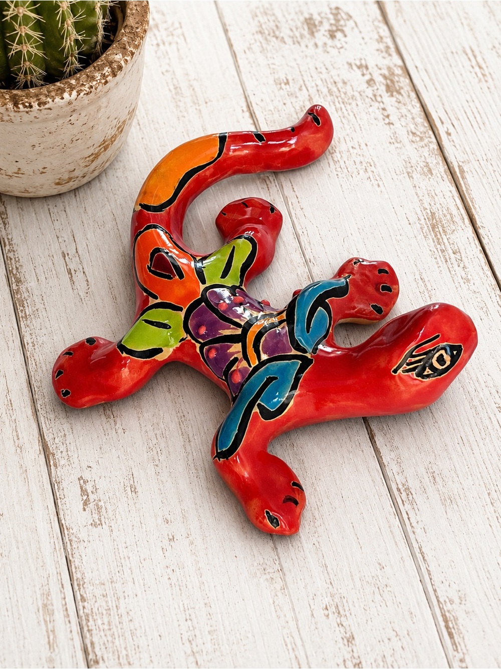 Talavera Mexican Art Pottery Hand Painted Ceramic Clay Lizard Figurine Mexico
